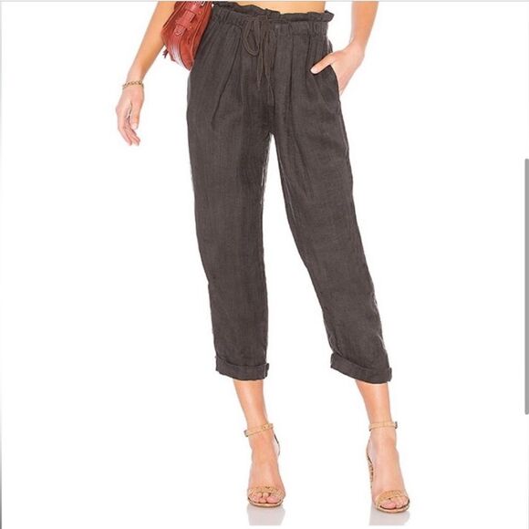 Free People Only Over You Linen Crop Ankle Pant Charcoal Gray - Picture 8 of 13